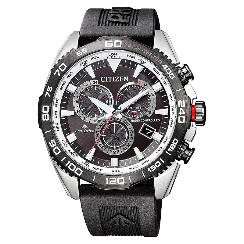 西铁城光能表PU带不锈钢间GIP多局电波光动能男表CB5036-10X