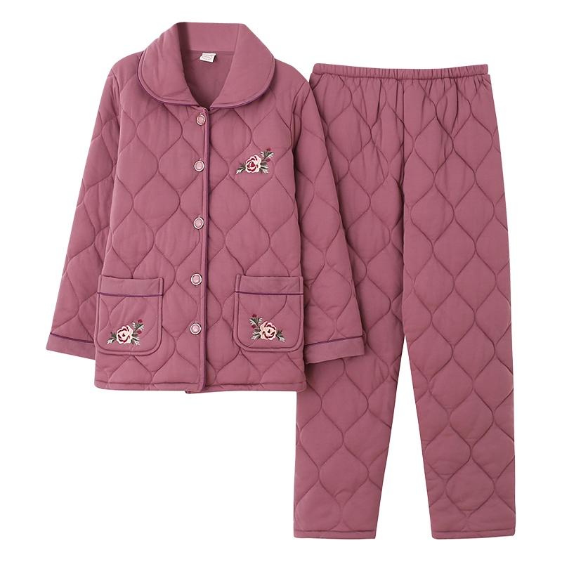 玫薇儿冬季加厚夹棉加肥睡衣女性感胖MM外穿纯棉棉袄家居服宽松棉被套装