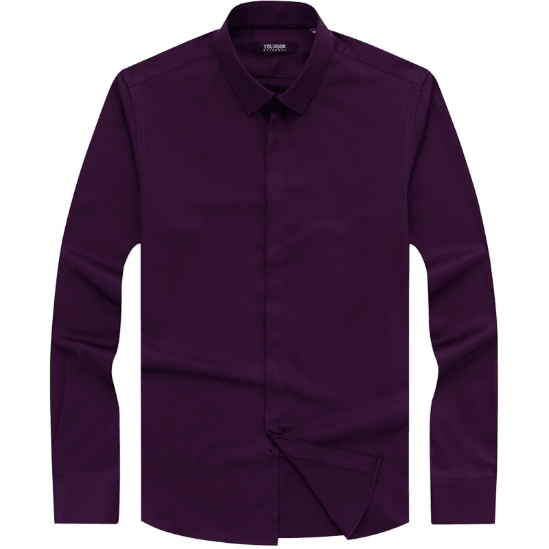 Youngor/雅戈尔男装商务正装竹纤维 修身剪裁 优雅素色暗紫衬衫056JFY