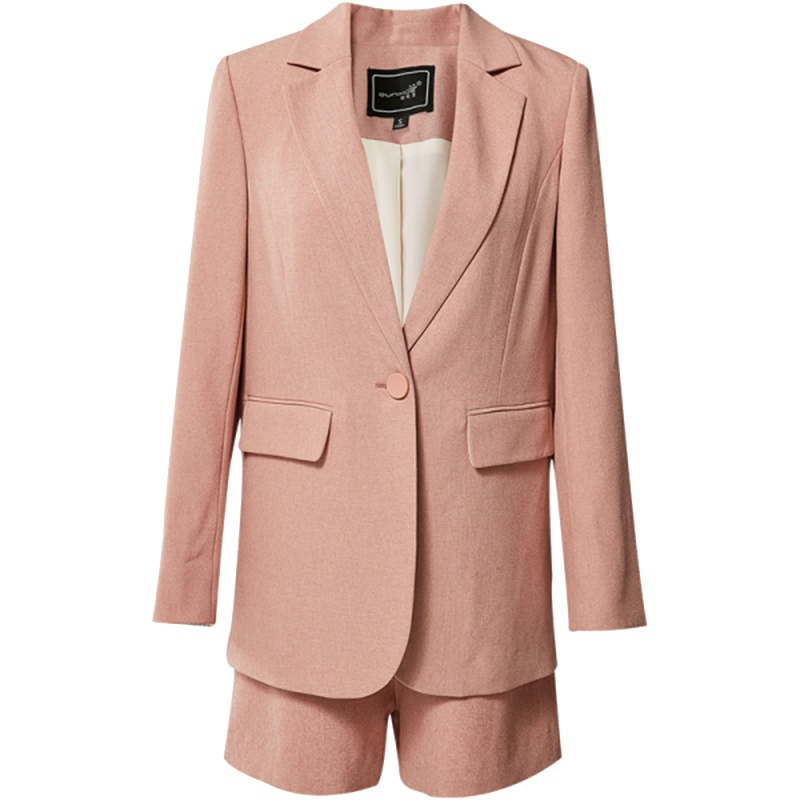 欧昵雪通勤OL翻领西装外套女高腰阔腿短裤两件套装