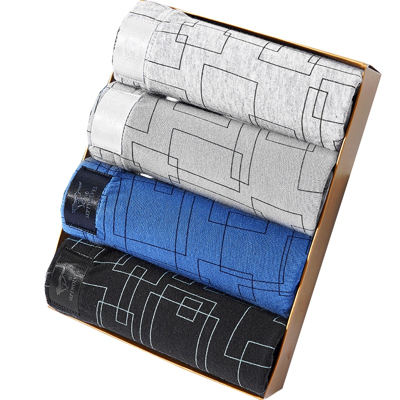 七匹狼 【抑菌】4条装舒适印花平角裤纯棉男士内裤