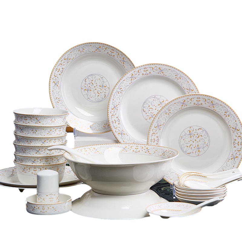 贝瑟斯 太阳岛陶瓷餐具18头/28头/56头低骨瓷碗碟盘套装