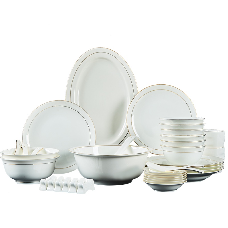 富昱景 欧式碗碟家用金边餐具套装碗盘组合37件雅逸