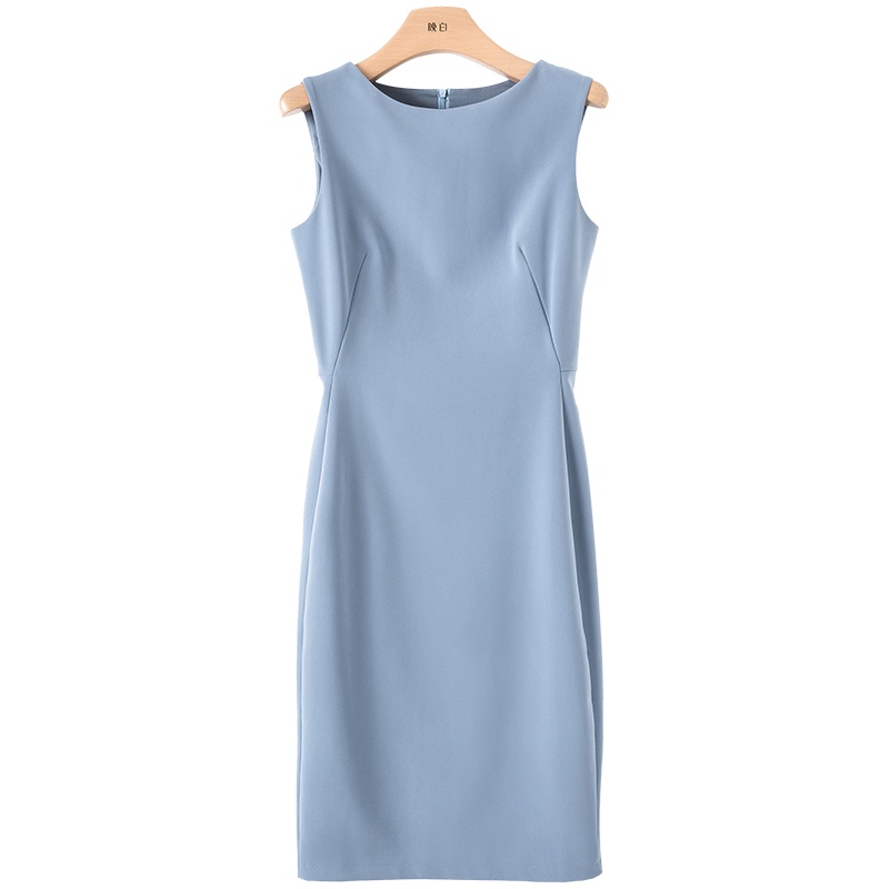 晚白2020冬季新品通勤简约纯色圆领无袖修身背心裙打底裙连衣裙女