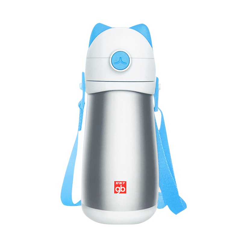 好孩子儿童保温杯宝宝学饮杯训练水杯喝水杯弹跳吸嘴吸管带手柄 猫咪系列 420ml 蓝色