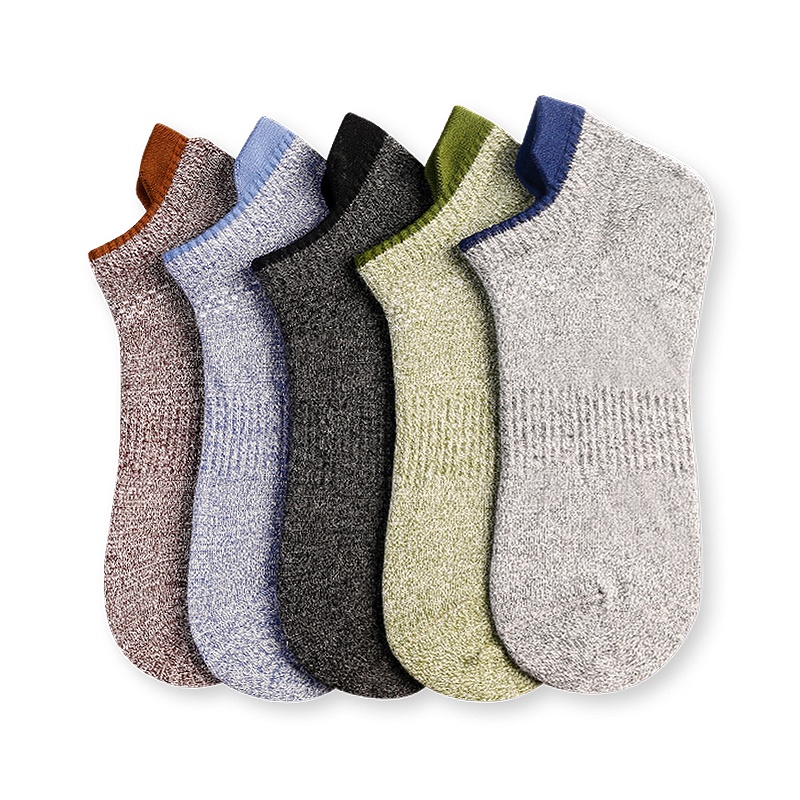 蓓乐妃[5双装]男士短袜夏季大童船袜子棉低帮薄款青少年学生全棉矮腰耐磨防磨脚运动提耳袜