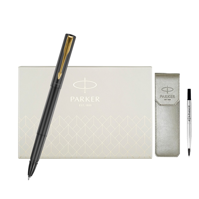 派克PARKER 签字笔 威雅XL经典黑金夹宝珠笔+笔套礼盒转 学生办公通用日常书写拔帽式佩戴0.7mm黑色水性宝珠笔芯