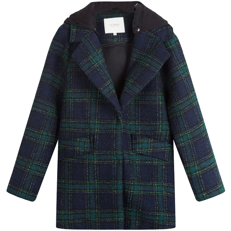 拉夏贝尔 拉贝缇秋装毛呢外套赫本风格子呢大衣女冬季小个子中长款60007032