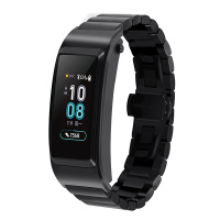 适用于华为B5手环真皮表带 通用S1手表腕带watch1小牛皮折叠扣替换带时尚多彩金属 防水运动防汗商务不锈钢