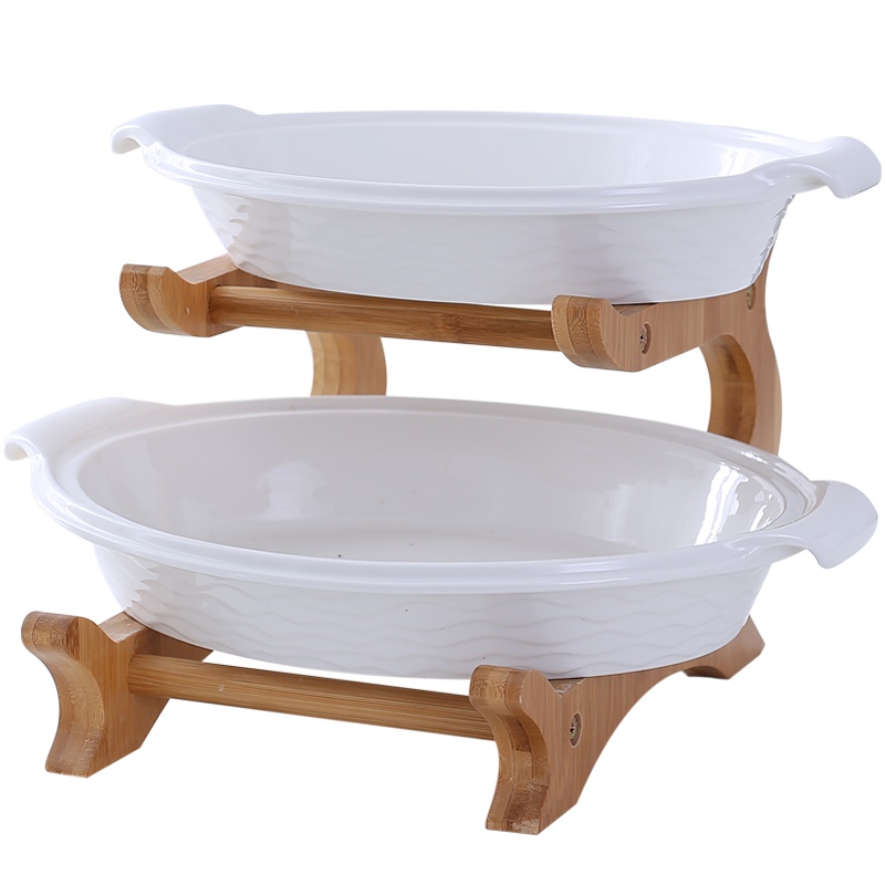 陶瓷水果盘现代客厅家用简约糖果盘双层果篮果盆竹木架组创意组合