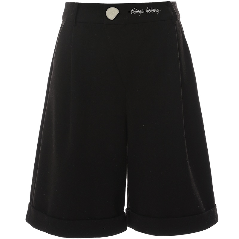 欧昵雪冬季休闲高腰宽松直筒阔腿裤女显瘦a字毛呢五分裤