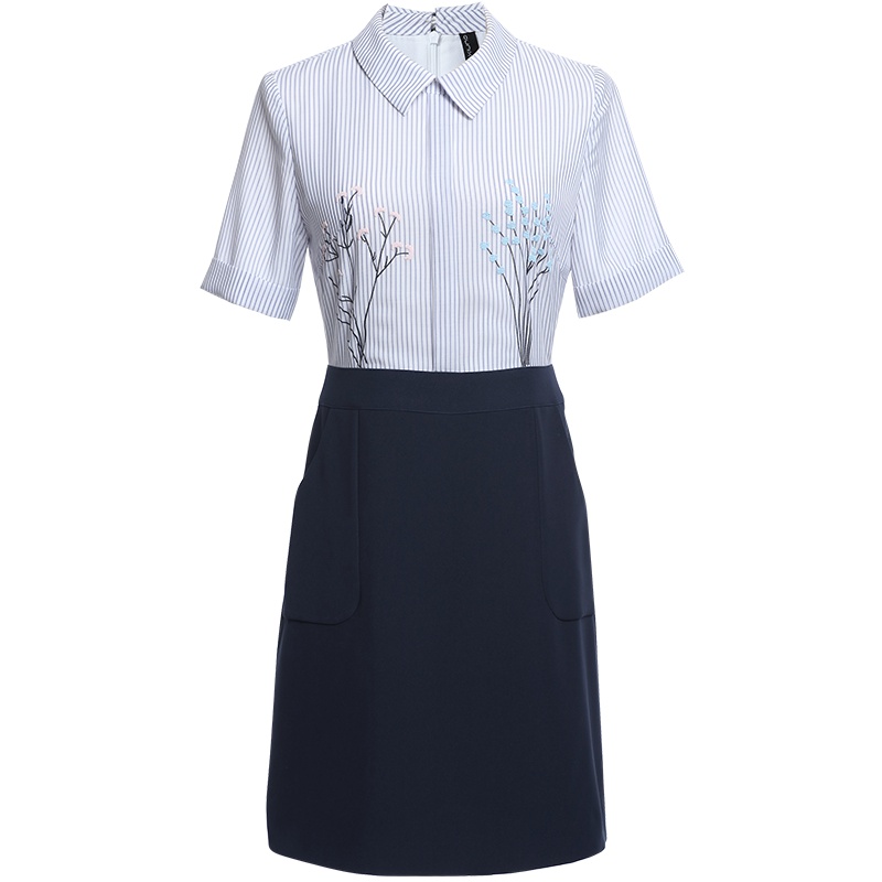 欧昵雪夏季假两件拼接衬衫裙女短裙通勤OL职业连衣裙修身