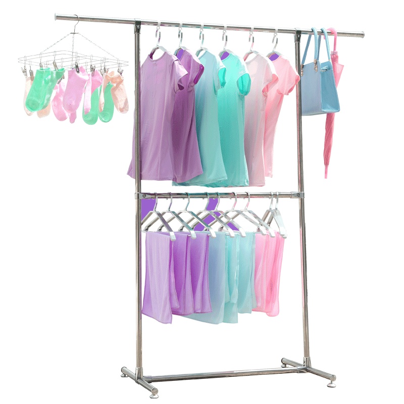 邦禾 不锈钢 单杆晾衣架 落地 折叠 双杆晒衣架 室内挂衣架晾衣杆