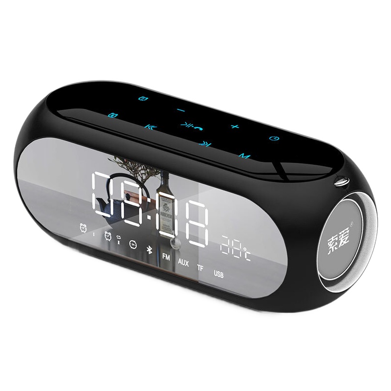 索爱soaiy 蓝牙音箱重低音炮便携式迷你电脑音响台式无线创意双闹钟小钢炮户外插卡收音机显示
