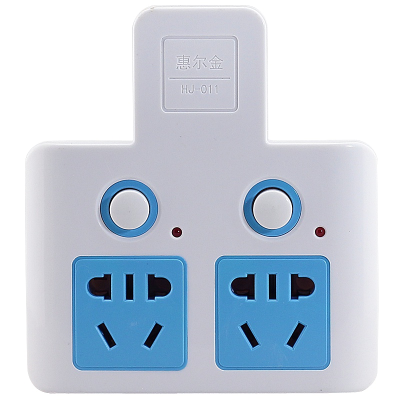 惠尔金HJ-011二位二开新国标带儿童保护门一转二无线转换器插座插排插线板 蓝白0