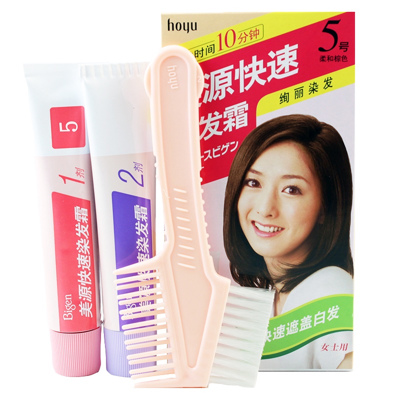美源HOYU女士快速染发霜Bigen植物染发剂染发膏遮盖白发自己在家染健康染发 6号自然深棕色