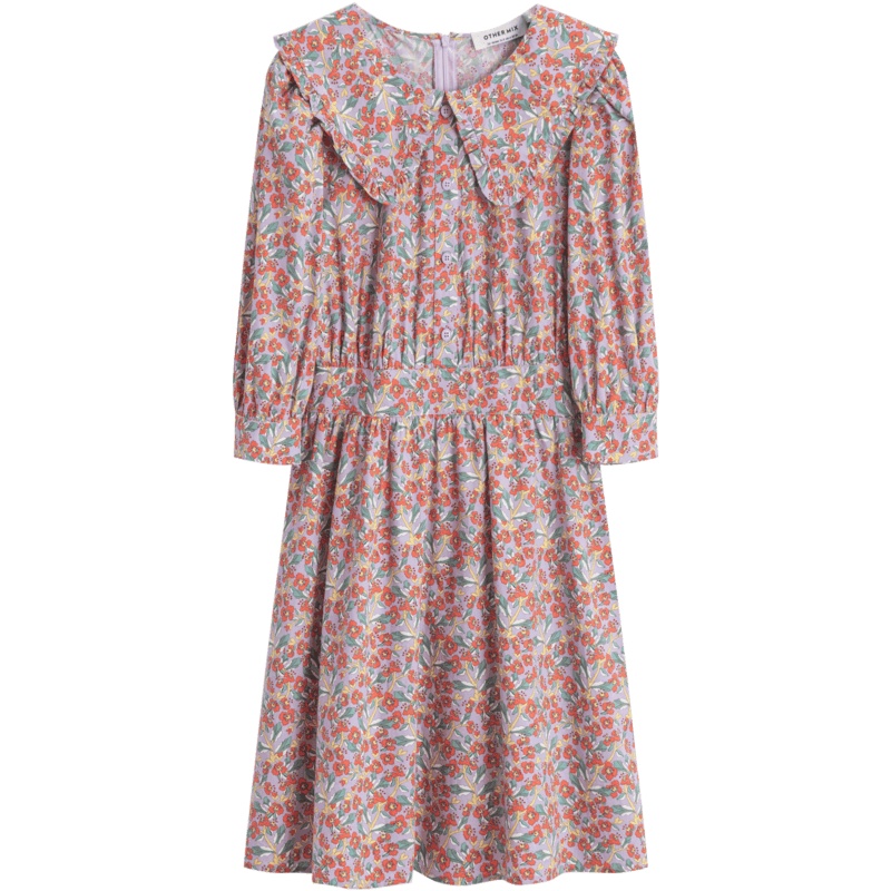 OtherMix紫雾繁花连衣裙女2021年夏季新款法式翻领碎花灯笼袖裙子