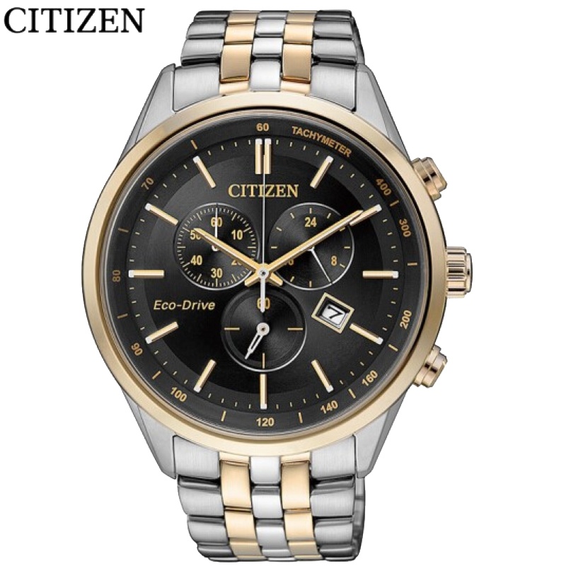 国行 西铁城(CITIZEN)手表 商务休闲光动能不锈钢间玫瑰金色表带 男士腕表AT2144-54E