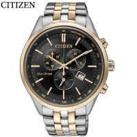 国行 西铁城(CITIZEN)手表 商务休闲光动能不锈钢间玫瑰金色表带 男士腕表AT2144-54E