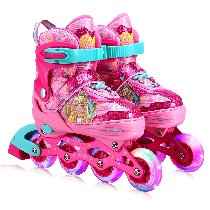 芭比溜冰鞋儿童全套装女童轮滑鞋 旱冰鞋 滑冰鞋3-6-10岁
