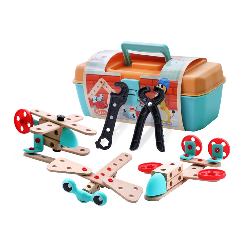 GWIZ儿童多功能创意拼装拆卸工具螺母螺丝组合装男孩玩具益智积木机械大师创意套装橙色盖子