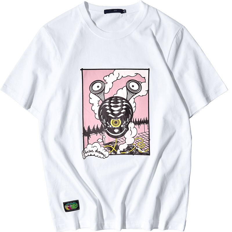 黑鲸撞色印花短袖T恤2019夏季上衣男女同款CNTBJ29153A