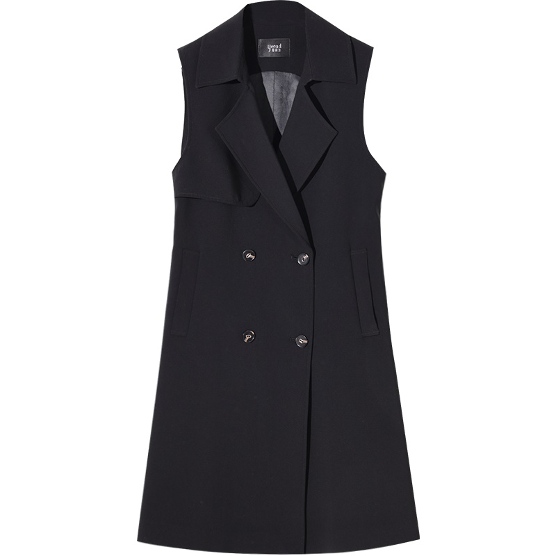 娅丽达女装2019秋季新款黑色马甲女长款宽松西装领韩版外套上衣I7527