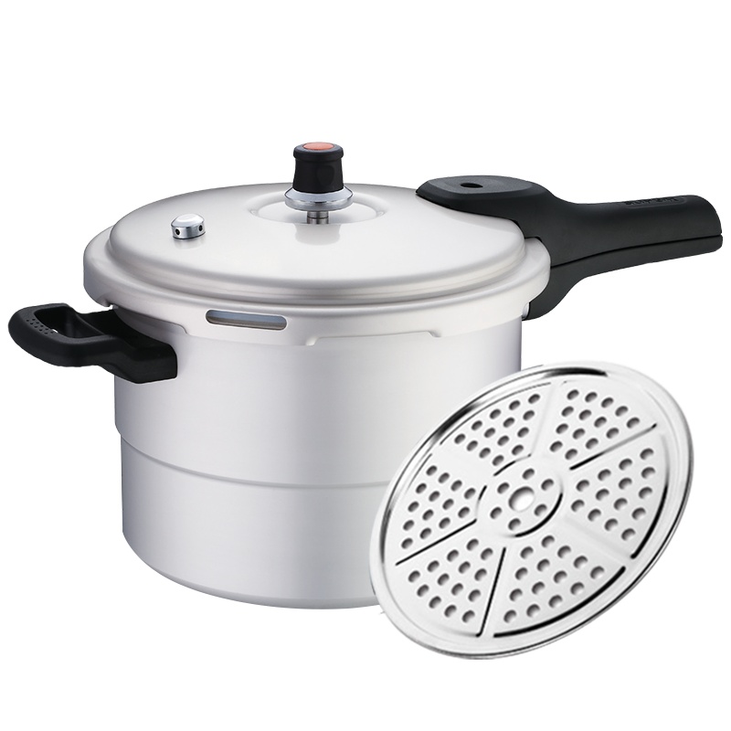 苏泊尔(SUPOR)好帮手压力锅带蒸格80kpa高压锅快锅优质铝合金基 YL229H2明火专用22cm送硅胶/小麦汤勺