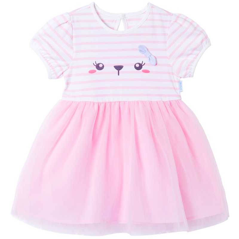 贝贝怡女童装短袖连衣裙夏装网纱拼接条纹洋气公主裙182Q100