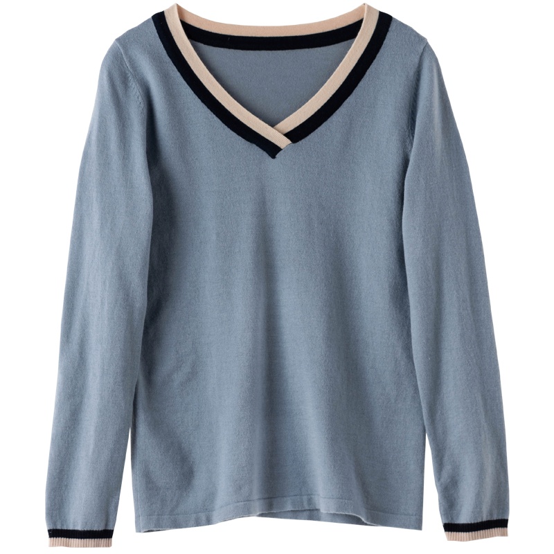 芊艺韩版显瘦套头长袖针织衫女秋装2019新款显瘦v领针织打底衫上衣50169