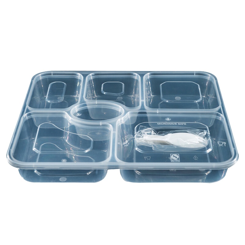 一次性分格餐盒 加厚环保多格外卖快餐打包盒便当饭盒 薄壁六格(不带勺) 1箱(150套)