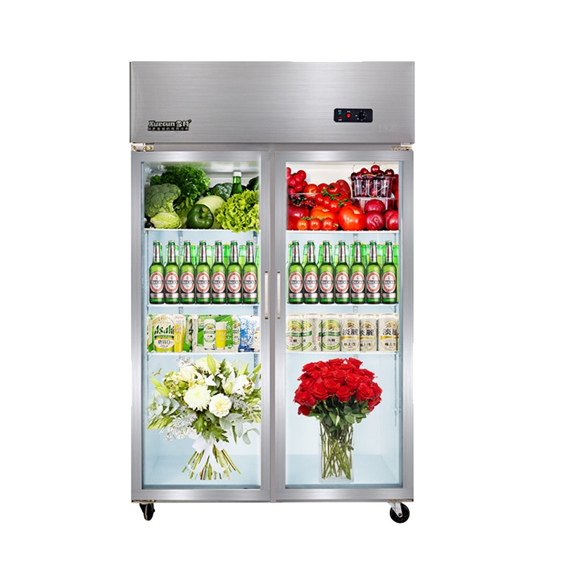 雪村(Xuecun)CFR-40B2 800L商用展示柜 立式陈列柜 保鲜冷藏柜 超市啤酒饮料柜 不锈钢 商用冷柜 冰柜