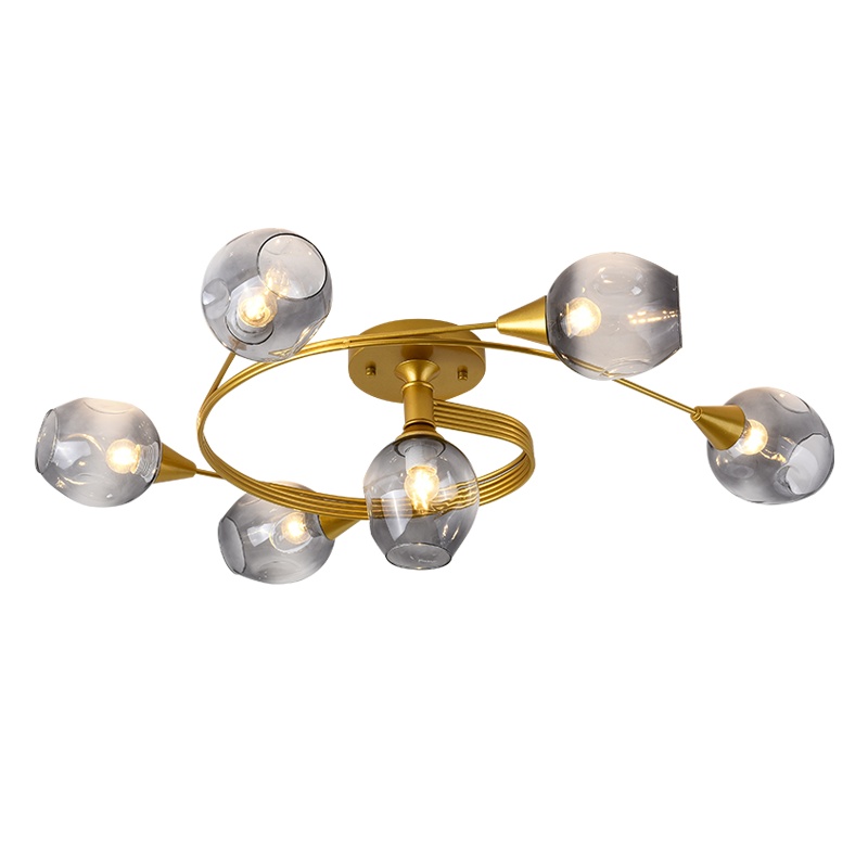 灯稀 北欧简约现代风格卧室小户型客厅餐厅创意金色分子玻璃灯罩吸顶灯