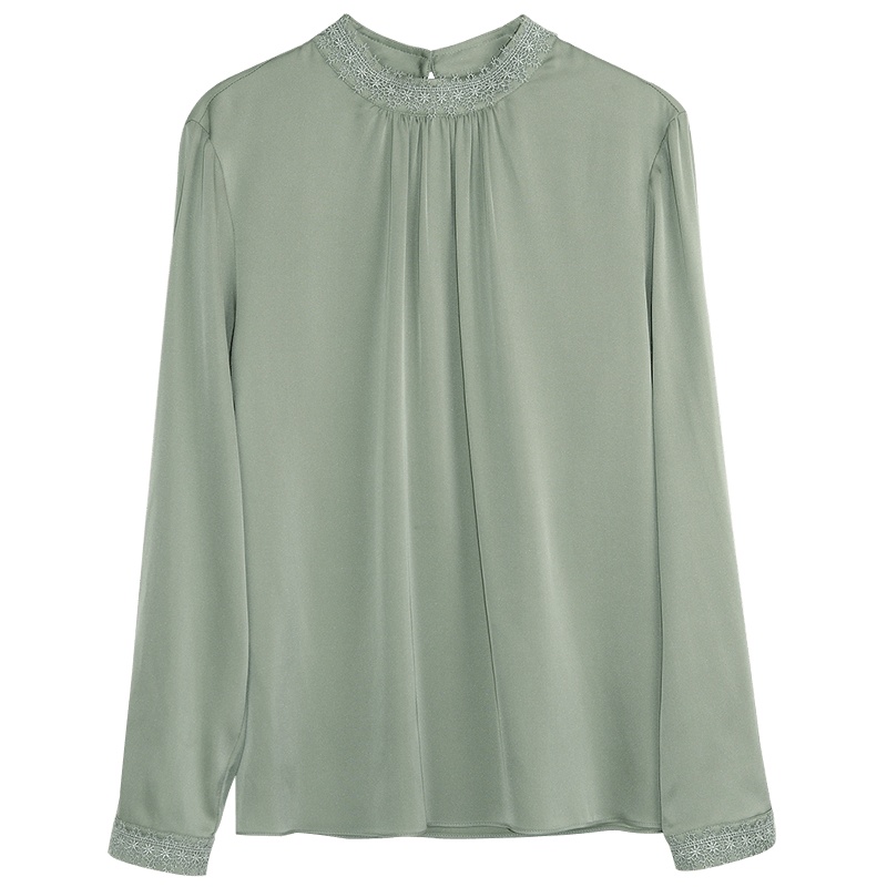 金菊2020春季新款衬衫女简约气质长袖纯色真丝上衣套头打底衫女