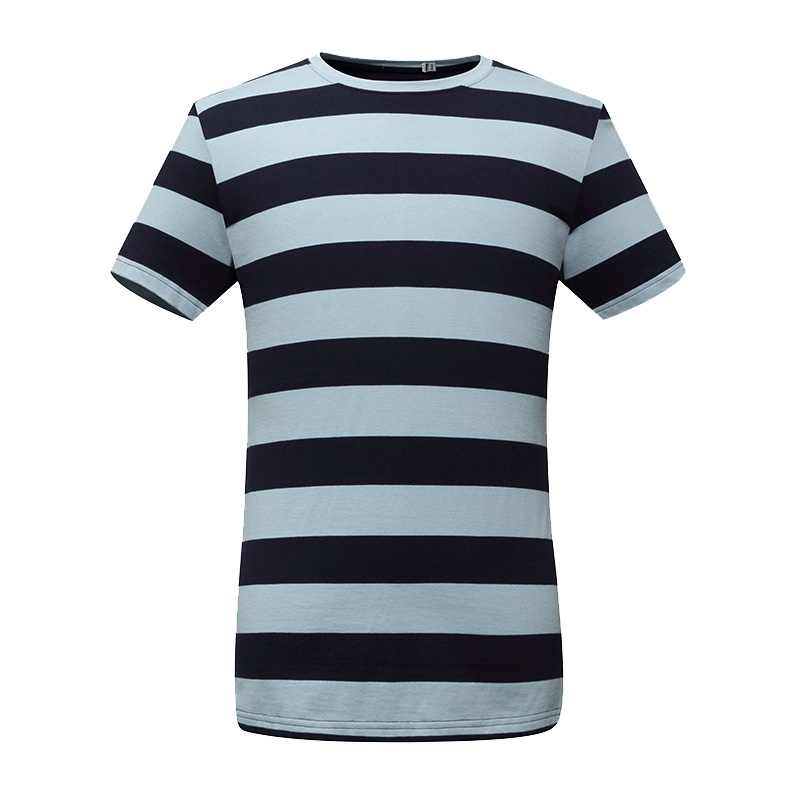 花花公子男士短袖T恤横条纹棉质潮流时尚圆领新款夏装男T恤