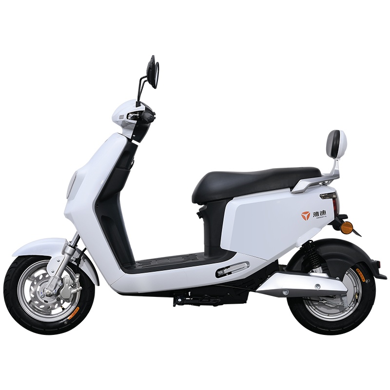 雅迪石墨烯电动车新款E1时尚方正款成人代步车双人男女电动摩托车 雪珠白