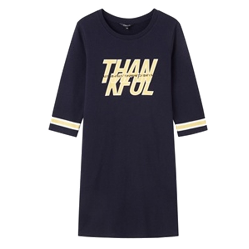 拉夏贝尔针织连衣裙五分袖韩版女装宽松纯色打底衫裙子