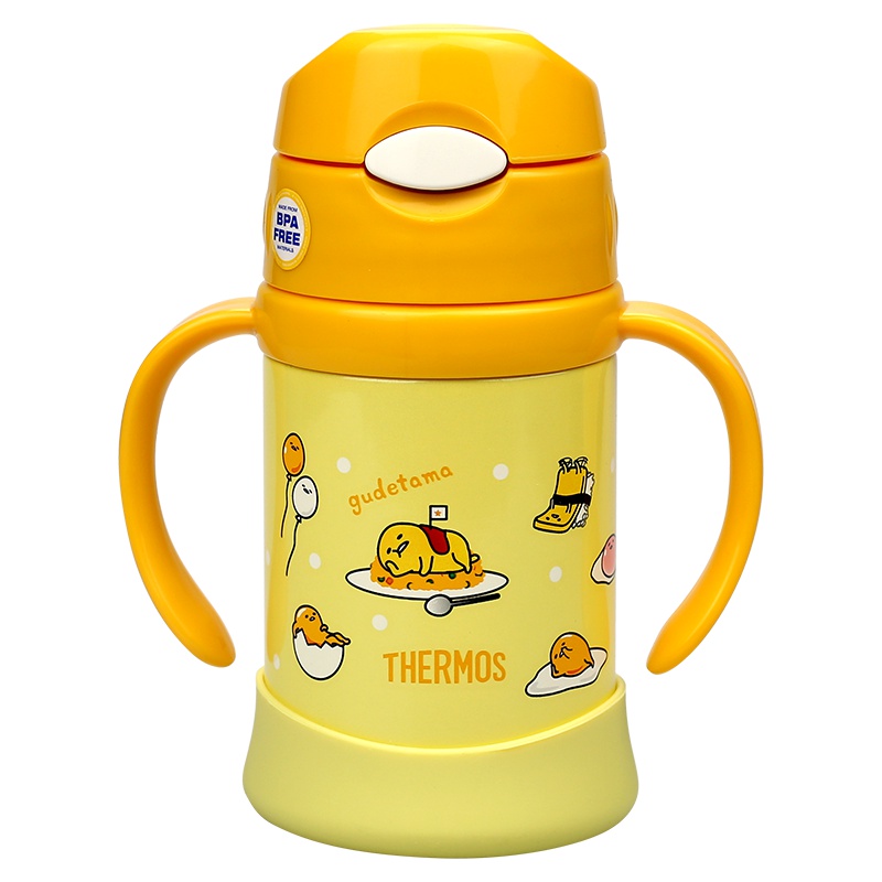 [懒蛋蛋同款]THERMOS膳魔師 儿童吸管杯真空不锈钢保温杯FHI-250-GU 蛋黄君250ML 304不锈钢