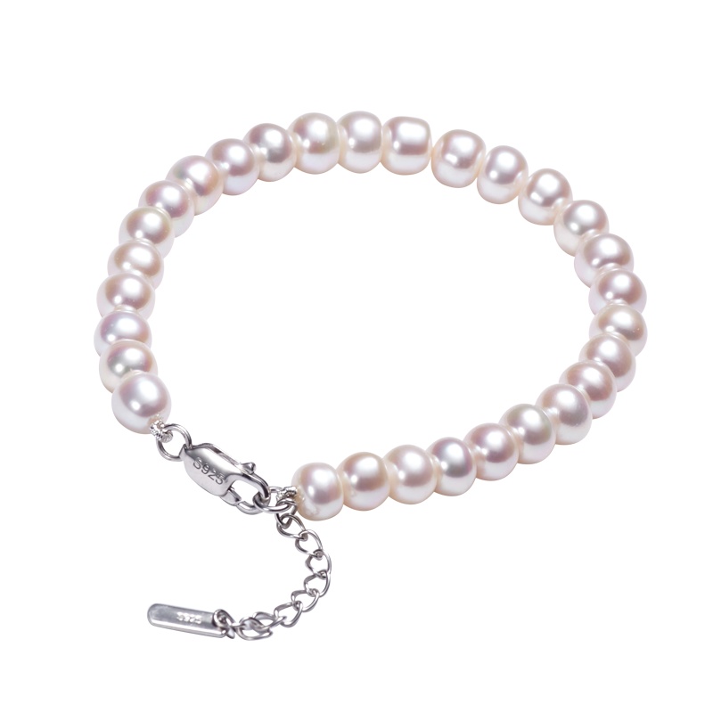 佰色传情7-8mm扁圆形强光淡水珍珠手链母亲节礼物