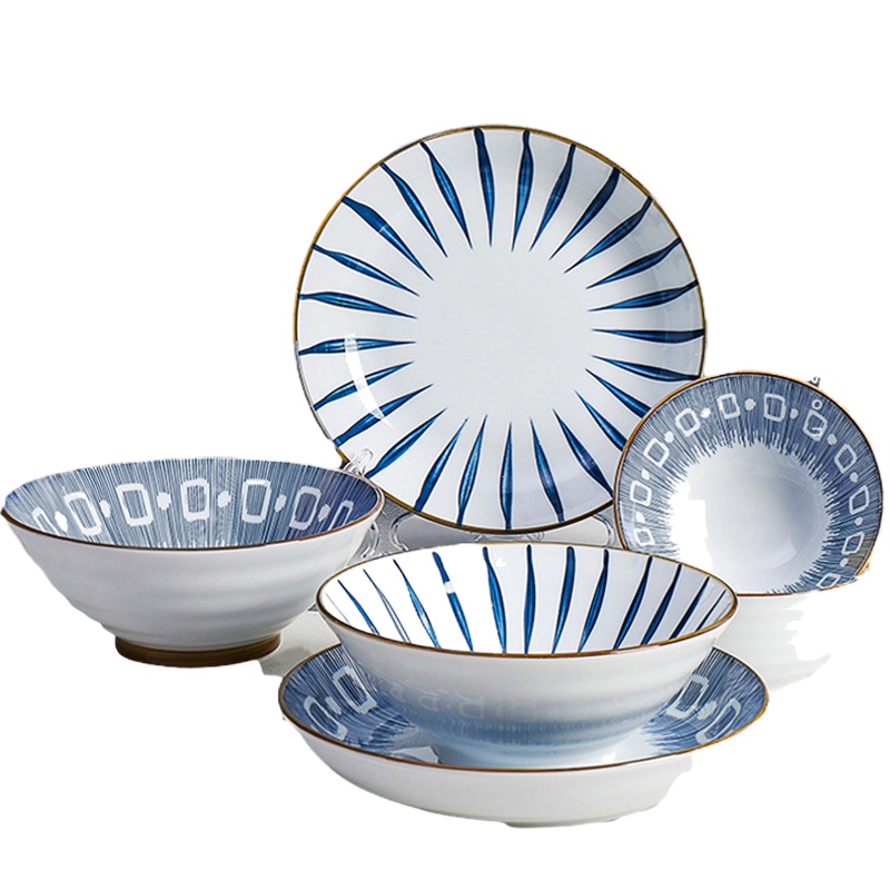 贝瑟斯 北欧风兰草一人食三件套家用陶瓷餐具套装碗碟盘