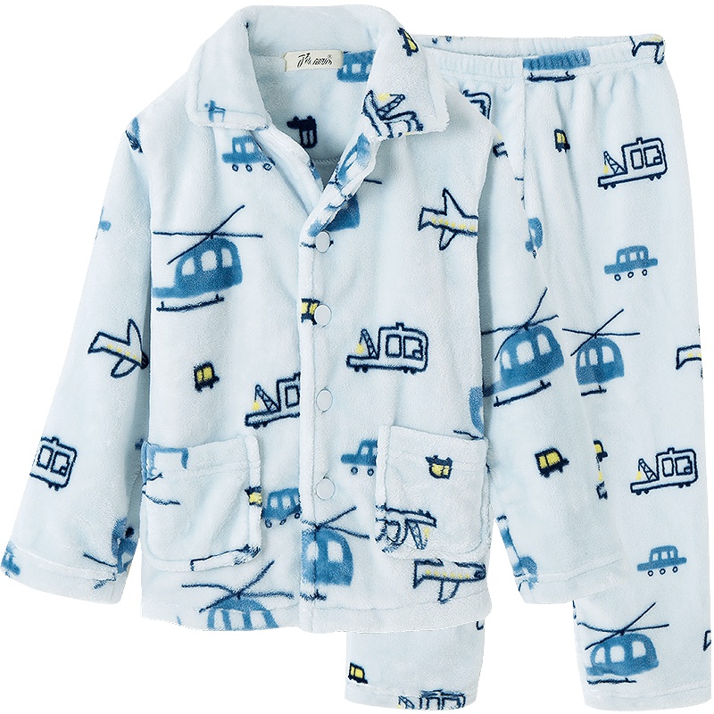 男童睡衣冬季珊瑚绒秋冬新款卡通飞机男孩法兰绒中大童家居服睡衣