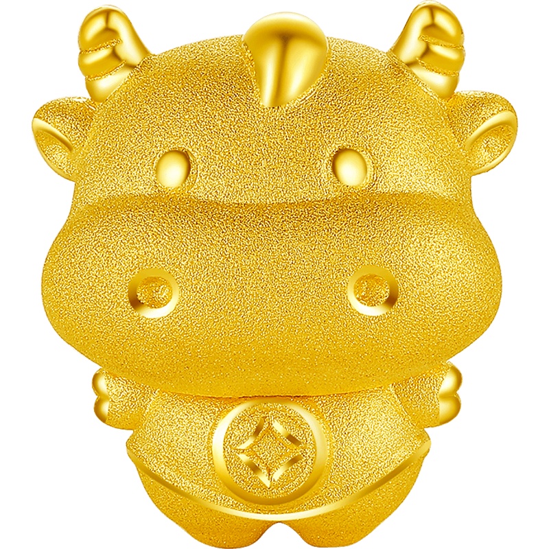 周大生黄金串珠本命年手链女迎财牛3d硬足金生肖牛新年红绳手绳