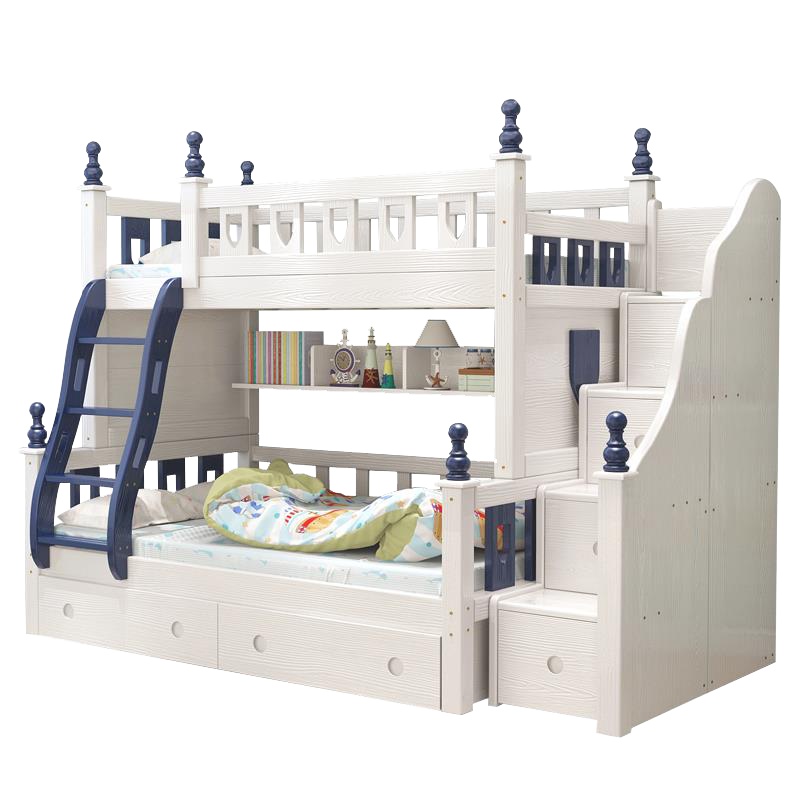 兰秀家居 地中海双层床上下铺木床美式男女子母床两层实木孩儿童床高低床成人上下床粉白