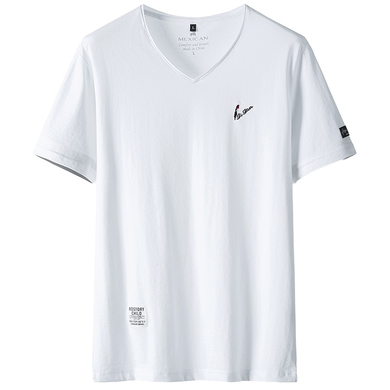 稻草人短袖T恤男2019新品潮流时尚V领打底衫夏季薄款半袖男t