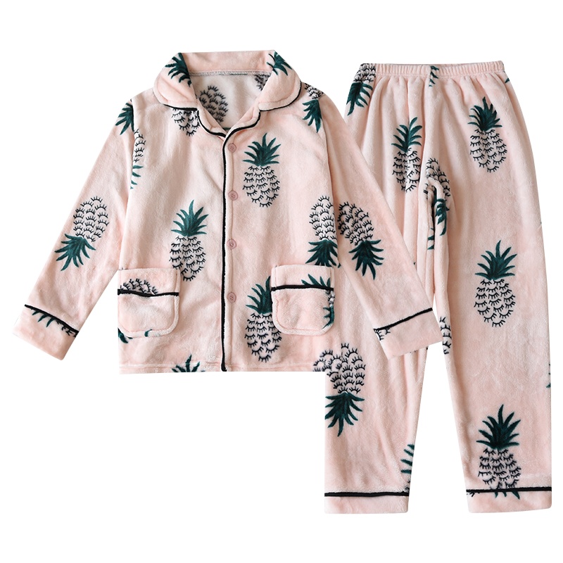 开衫珊瑚绒睡衣女秋冬2021年新款法兰绒春秋款加厚加绒冬季家居服套装. DX菠萝