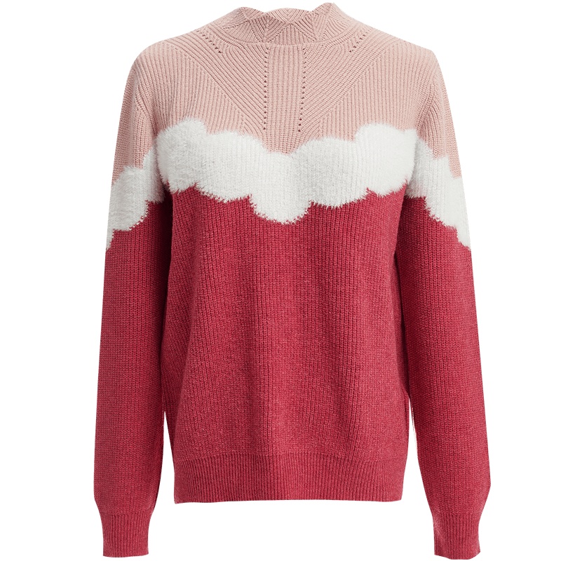 欧昵雪冬装减龄立领拼色宽松显瘦毛衣女打底针织衫上衣