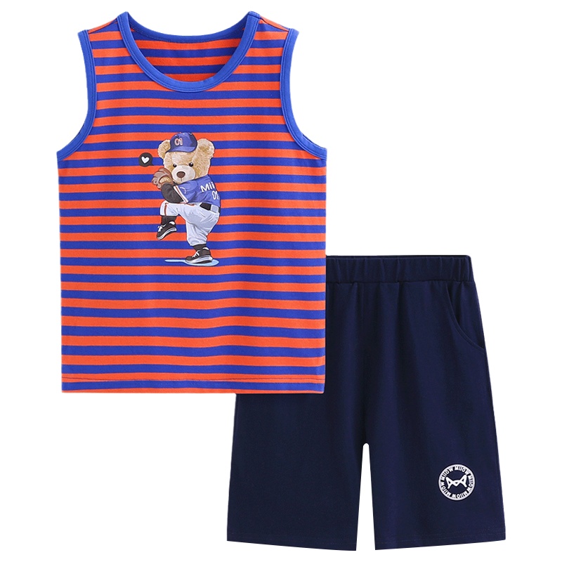 猫人舒适新款男童中大童背心套装舒适男童短袖套装