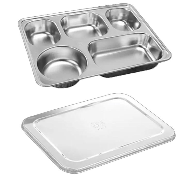 304不锈钢分格餐盘五格(带不锈钢盖)28.3*22.1*4.2cm 350g(10个起售)