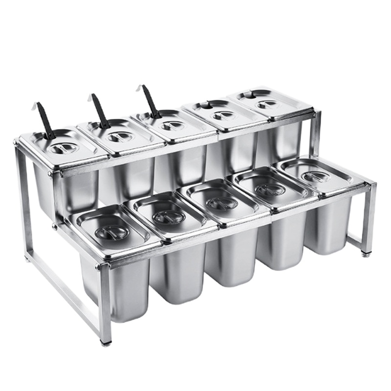 企购优品 不锈钢调料盆架(调味调味盒/双层架子/勺子)25*36*58cm