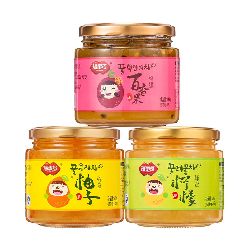 福事多蜂蜜柚子柠檬百香果茶500g每瓶泡水喝的饮品 冲泡水果茶冲饮罐装